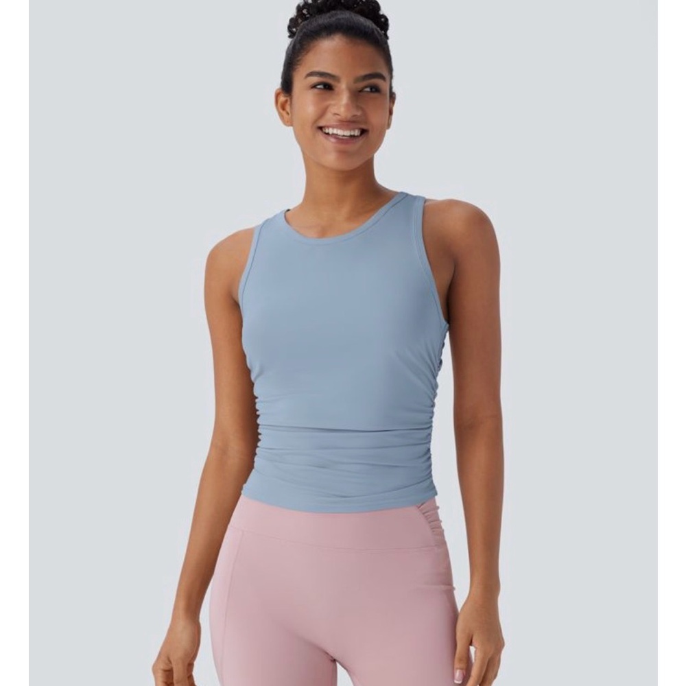 HALARA Round Neck Racerback Ruched Yoga Tank Top
